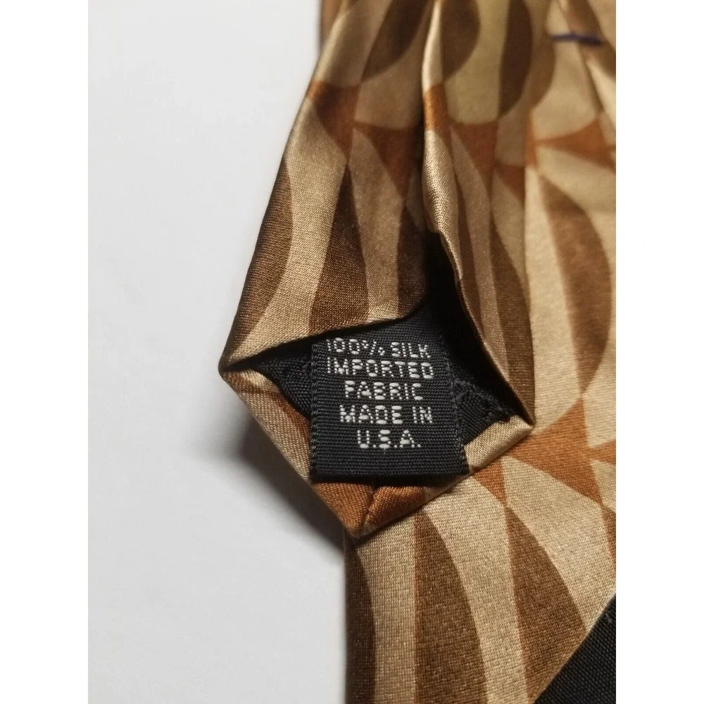 Murano Italia Silk Geometric Brown/Rust/Tan/Light Blue Tie Made‎ in USA